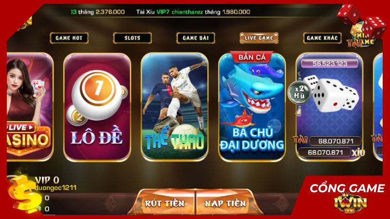 IWIN đa dạng game cá cược trực tuyến