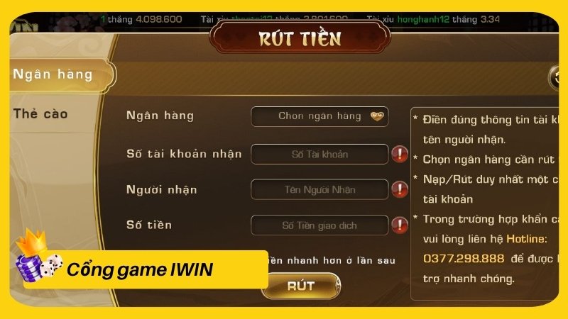 Rút tiền IWIN qua ngân hàng